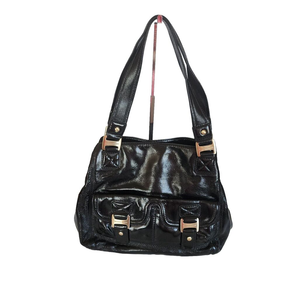 Michael Kors Black Patent Leather Ranger Boho Satchel Shoulder Tote Bag